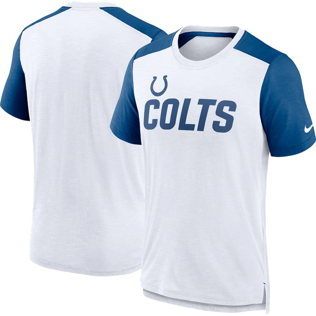 Indianapolis Colts Color Block Team Name T-Shirt - White/Heather Royal - Nike
