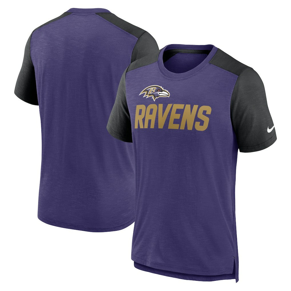 Baltimore Ravens Color Block Team Name T-Shirt - Heathered Purple/Heathered Black - Nike