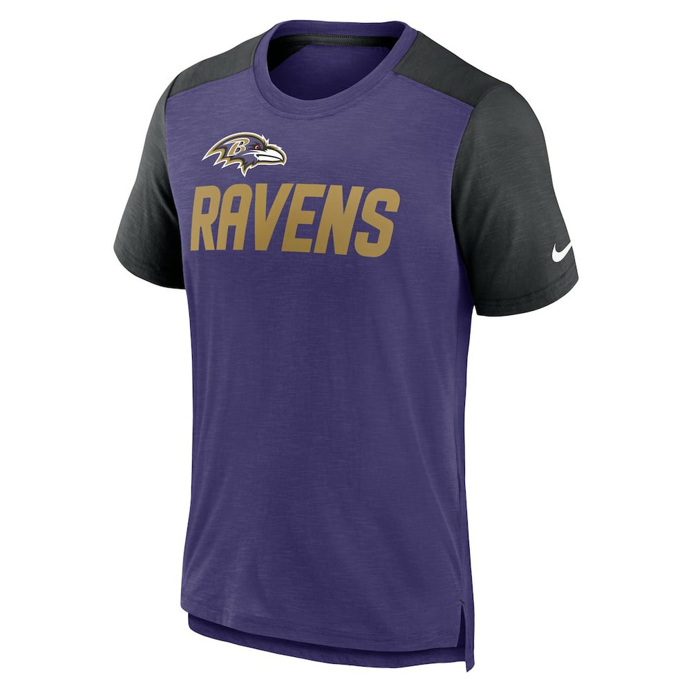 Baltimore Ravens Color Block Team Name T-Shirt - Heathered Purple/Heathered Black - Nike