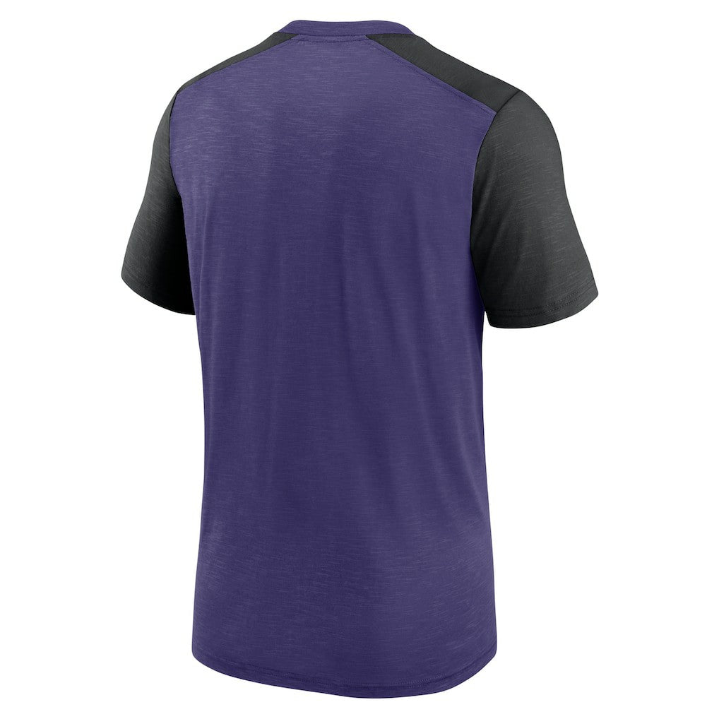 Baltimore Ravens Color Block Team Name T-Shirt - Heathered Purple/Heathered Black - Nike