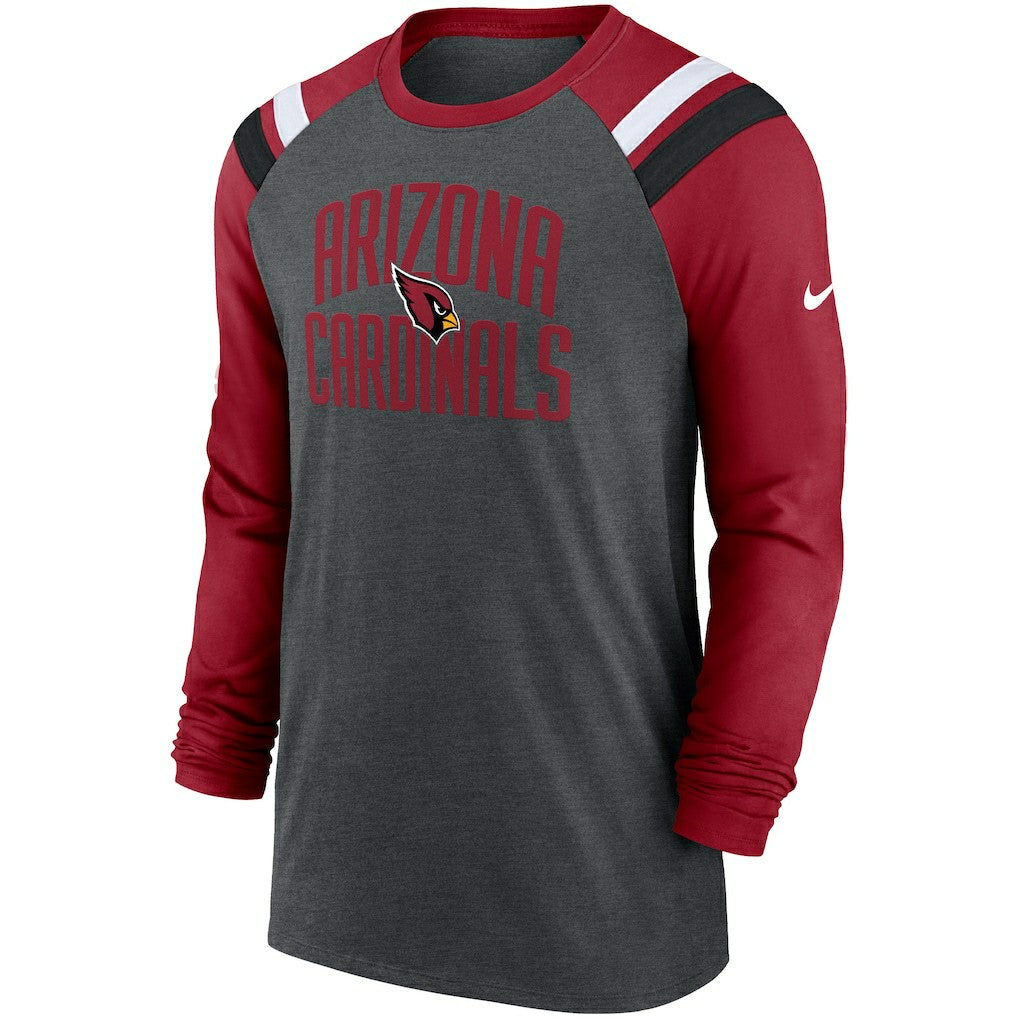 Arizona Cardinals Tri-Blend Raglan Athletic Long Sleeve Fashion T-Shirt - Heathered Charcoal/Cardinal - Nike