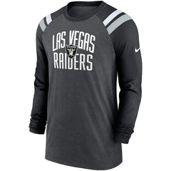 Las Vegas Raiders Tri-Blend Raglan Athletic Long Sleeve Fashion T-Shirt - Heathered Charcoal/Black - Nike