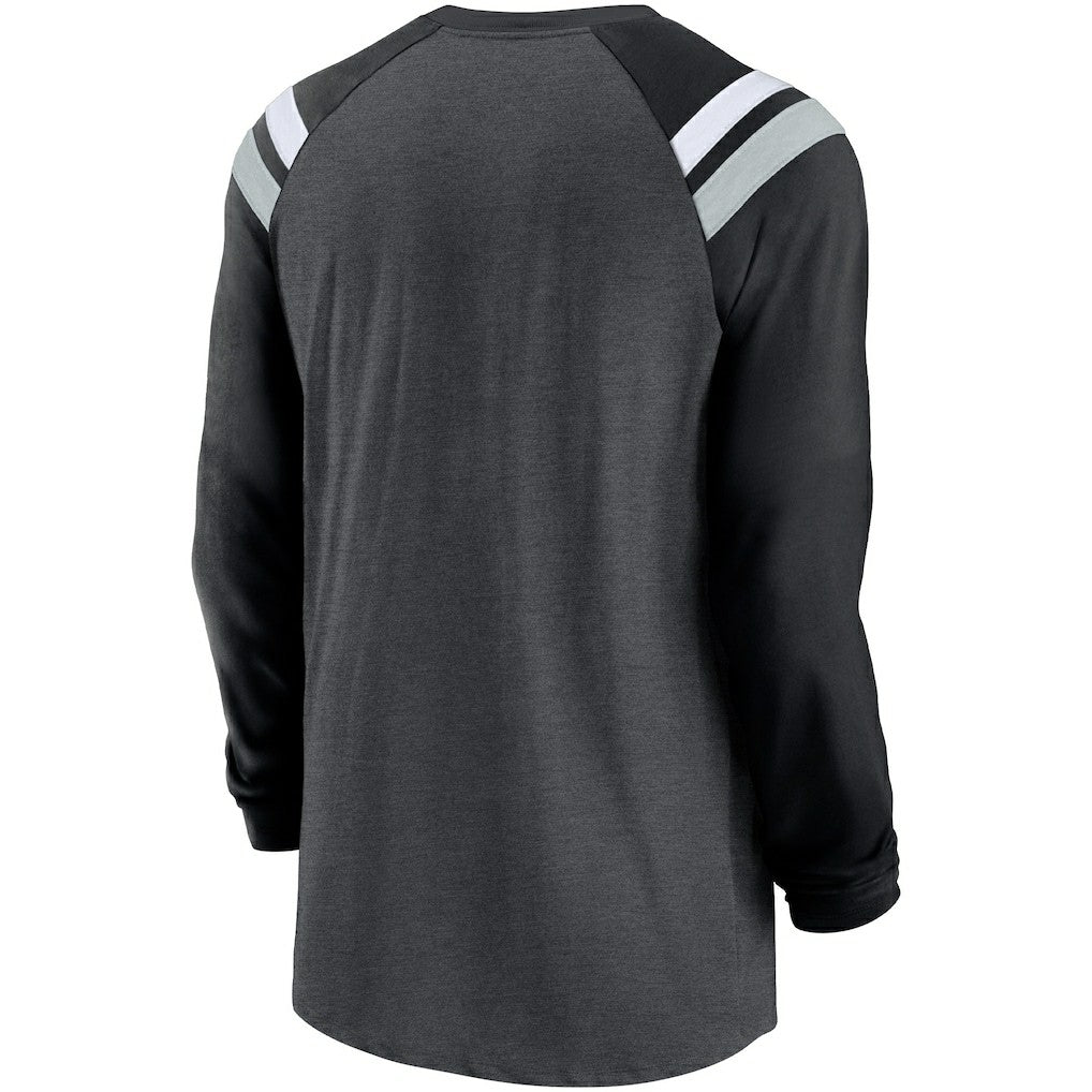 Las Vegas Raiders Tri-Blend Raglan Athletic Long Sleeve Fashion T-Shirt - Heathered Charcoal/Black - Nike
