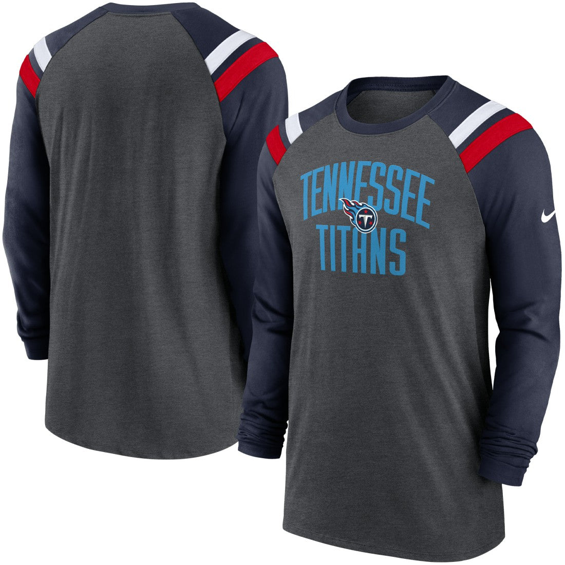 Tennessee Titans Tri-Blend Raglan Athletic Long Sleeve Fashion T-Shirt - Heathered Charcoal/Navy - Nike