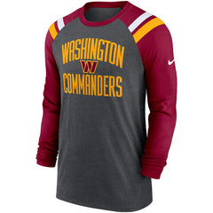 Washington Commanders Tri-Blend Raglan Athletic Long Sleeve Fashion T-Shirt - Heathered Charcoal/Burgundy - Nike
