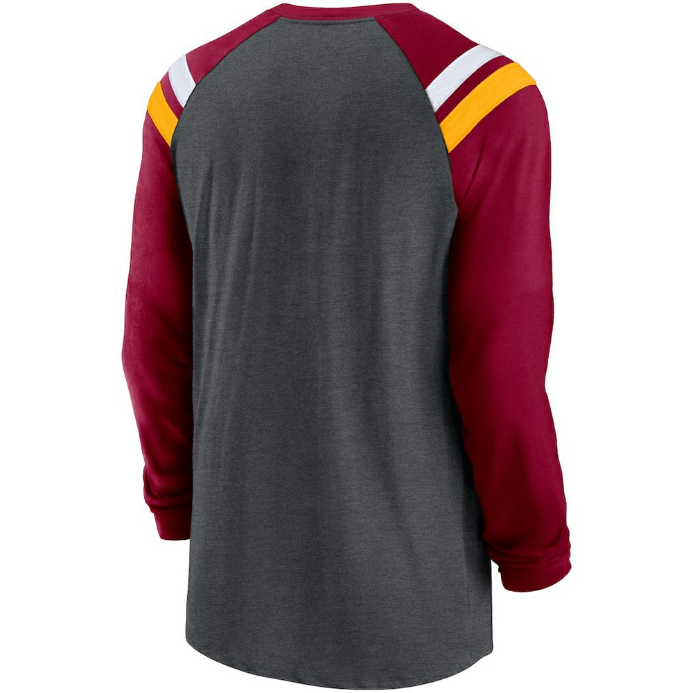 Washington Commanders Tri-Blend Raglan Athletic Long Sleeve Fashion T-Shirt - Heathered Charcoal/Burgundy - Nike