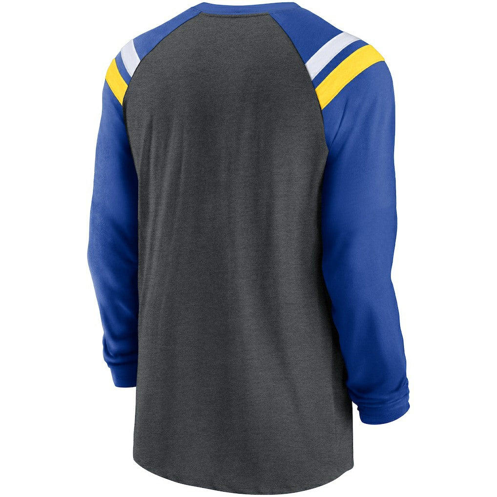 Los Angeles Rams Tri-Blend Raglan Athletic Long Sleeve Fashion T-Shirt - Heathered Charcoal/Royal - Nike