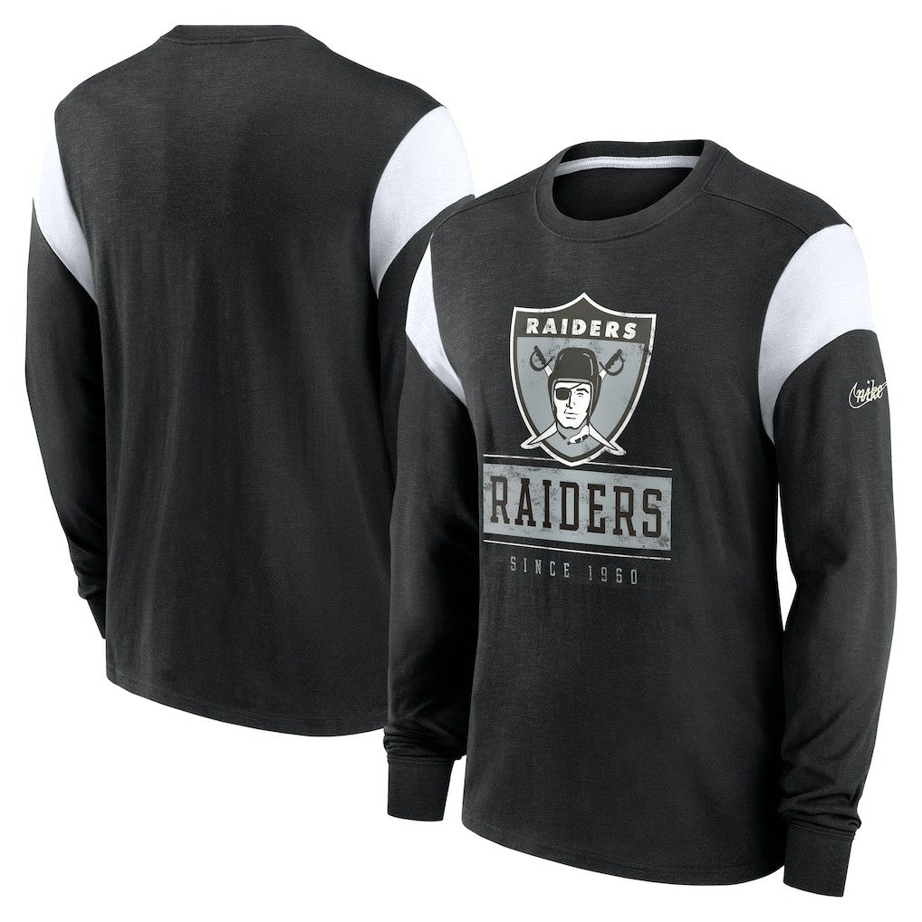Oakland Raiders Rewind Playback Helmet Long Sleeve T-Shirt - Heather Black - Nike