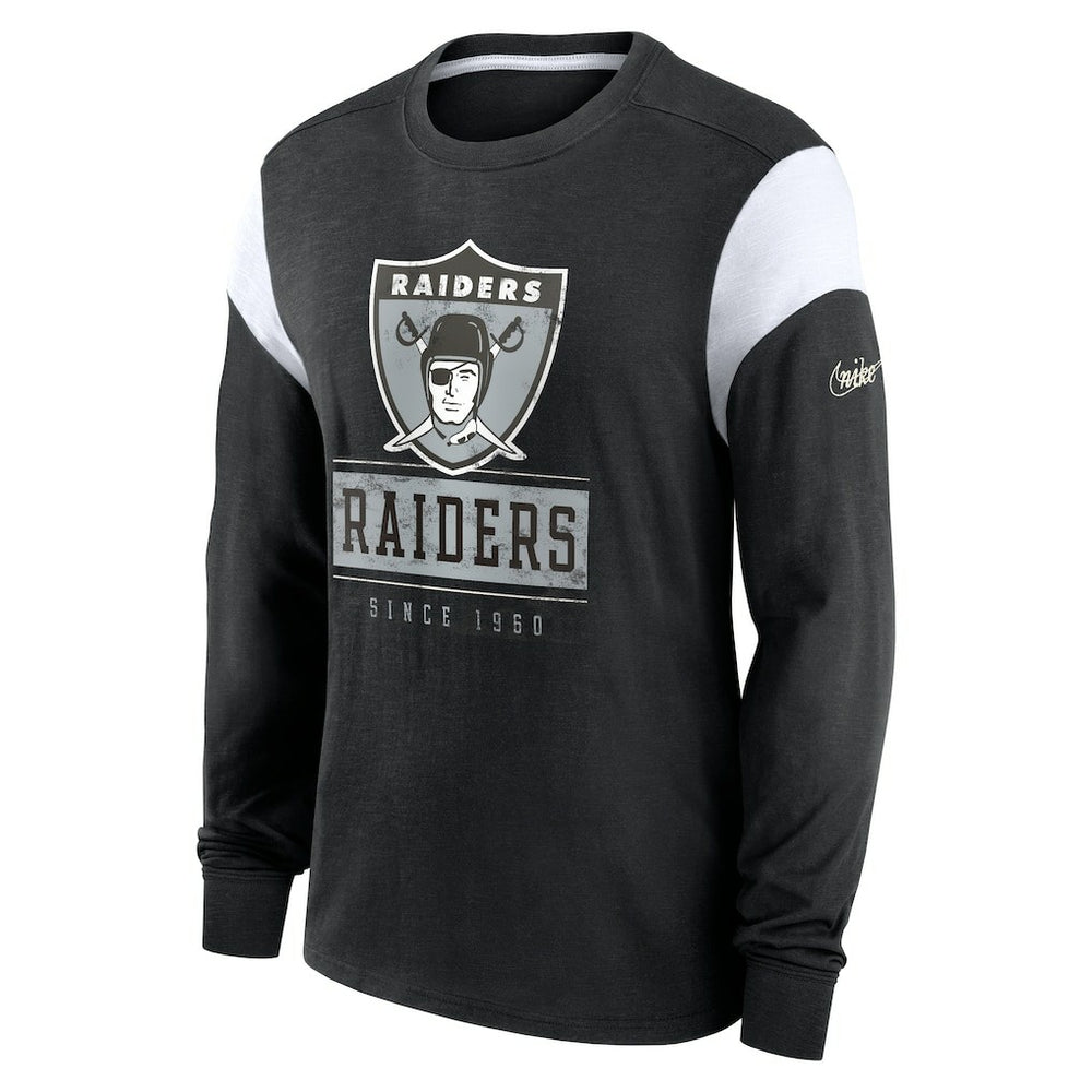 Oakland Raiders Rewind Playback Helmet Long Sleeve T-Shirt - Heather Black - Nike