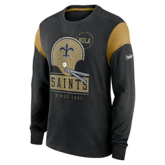 New Orleans Saints Rewind Playback Helmet Long Sleeve T-Shirt - Heather Black - Nike