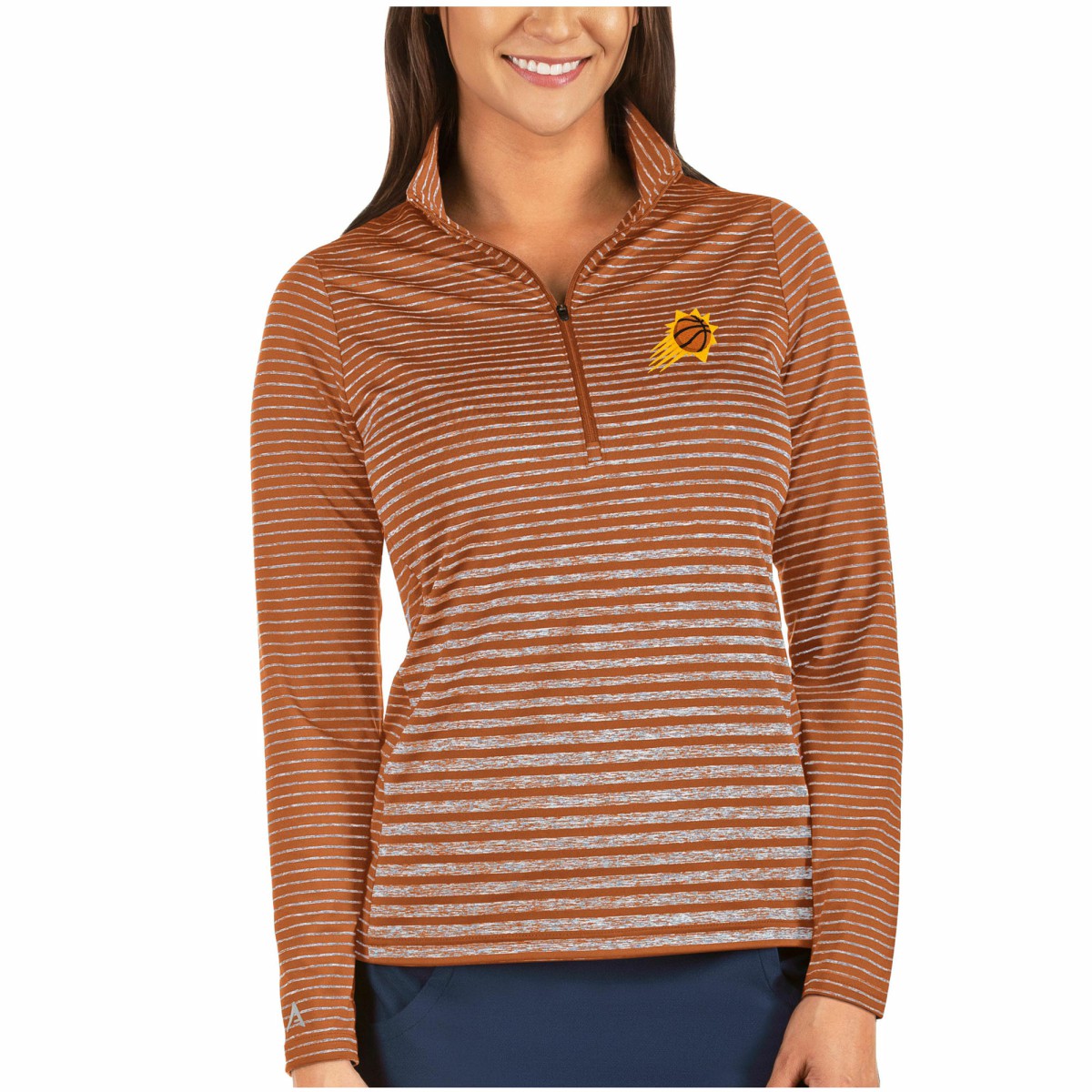 Phoenix Suns Antigua Women's Pace Half-Zip Pullover Jacket Heathered Orange