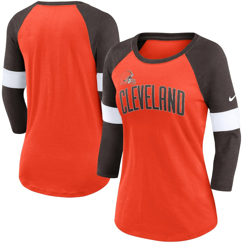 Cleveland Browns Women's Football Pride Slub 3/4 Raglan Sleeve T-Shirt - Heathered Orange/Brown - Nike
