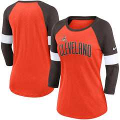 Cleveland Browns Women's Football Pride Slub 3/4 Raglan Sleeve T-Shirt - Heathered Orange/Brown - Nike