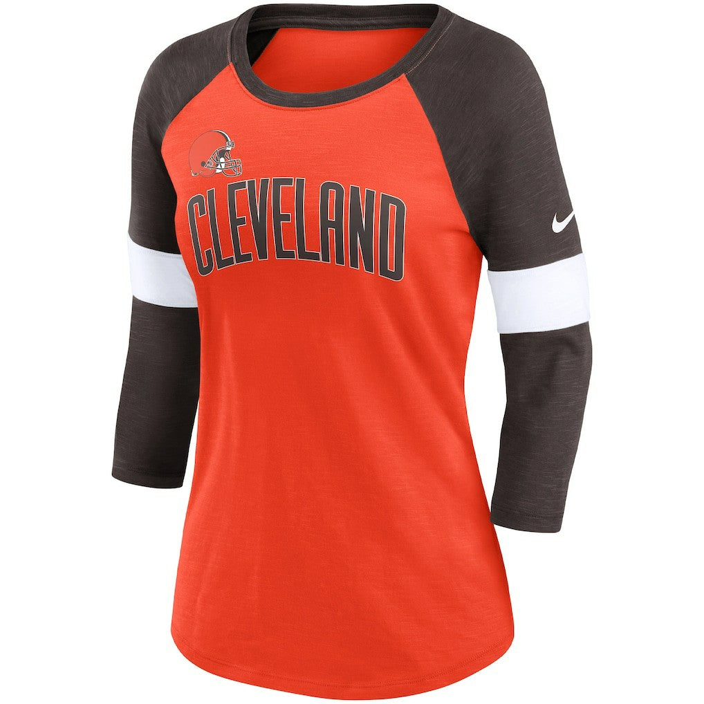 Cleveland Browns Women's Football Pride Slub 3/4 Raglan Sleeve T-Shirt - Heathered Orange/Brown - Nike