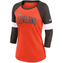 Cleveland Browns Women's Football Pride Slub 3/4 Raglan Sleeve T-Shirt - Heathered Orange/Brown - Nike