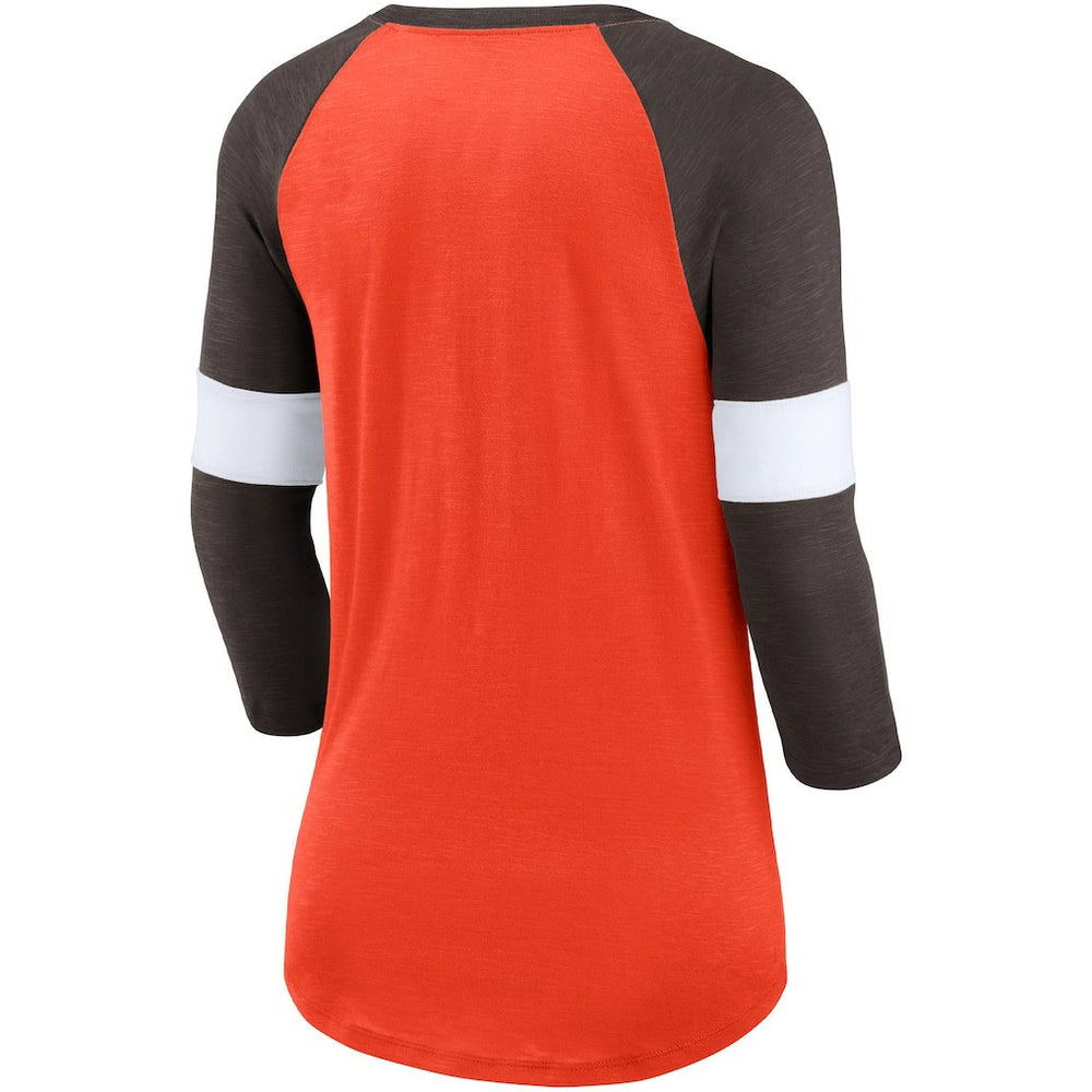 Cleveland Browns Women's Football Pride Slub 3/4 Raglan Sleeve T-Shirt - Heathered Orange/Brown - Nike