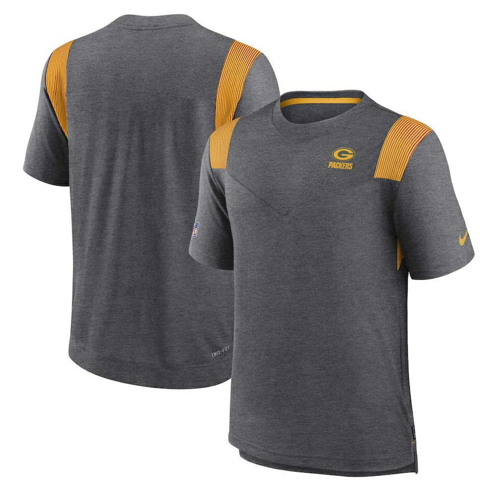 Green Bay Packers Sideline Tonal Logo Performance Player T-Shirt - Heather Charcoal - Nike