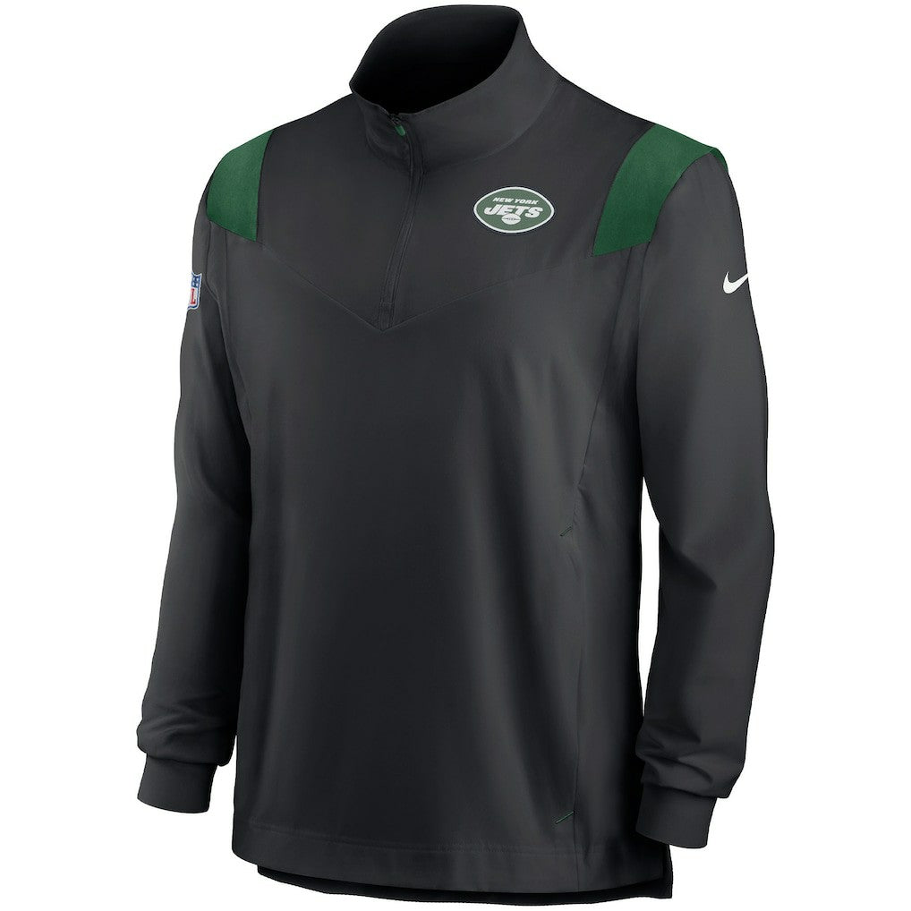 New York Jets Sideline Coach Chevron Lockup Quarter-Zip Long Sleeve Top - Black - Nike