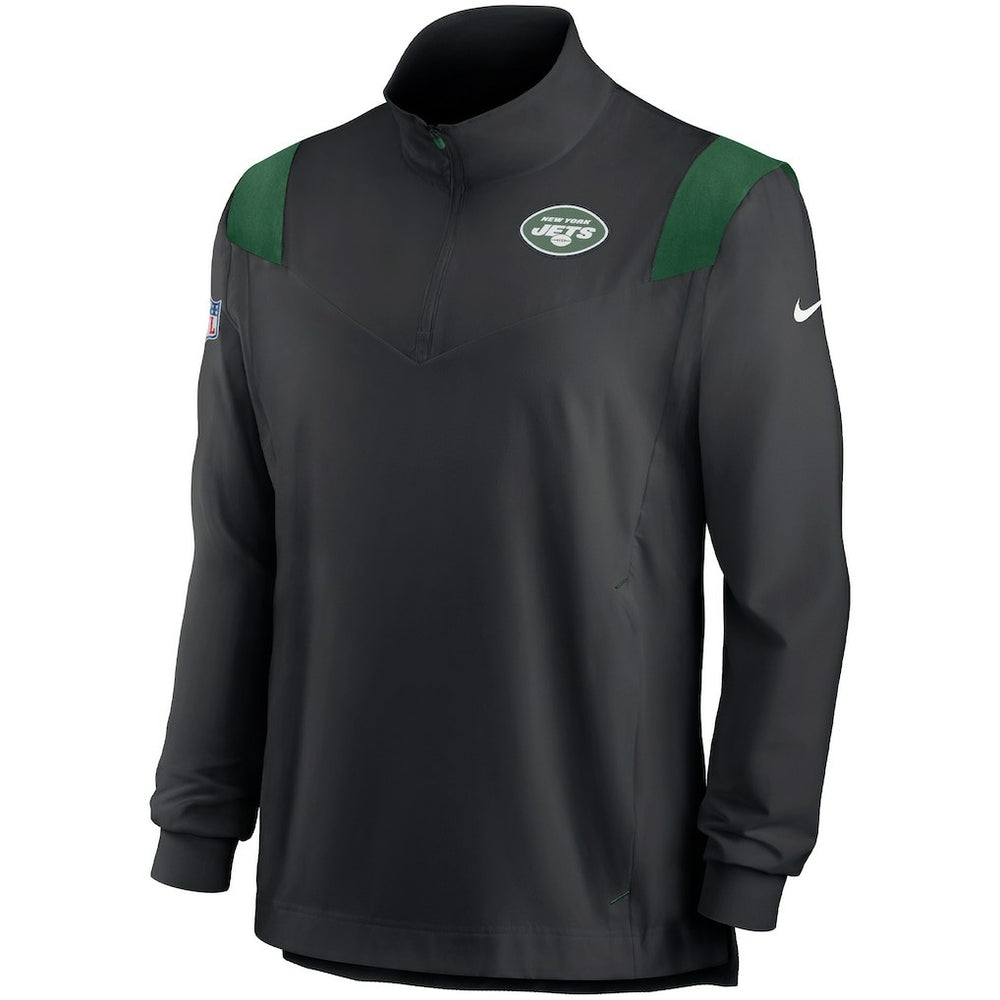 New York Jets Sideline Coach Chevron Lockup Quarter-Zip Long Sleeve Top - Black - Nike