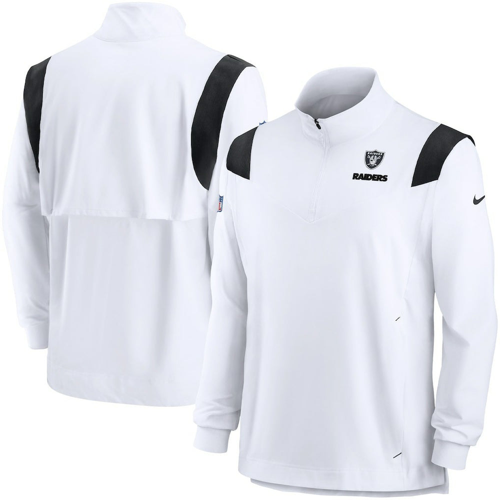Las Vegas Raiders Sideline Coach Chevron Lockup Quarter-Zip Long Sleeve Top - White - Nike