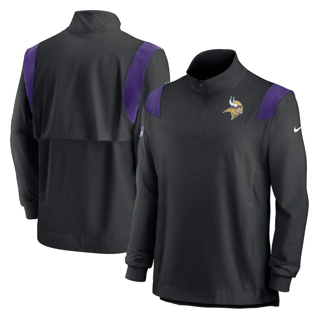 Minnesota Vikings Sideline Coach Chevron Lockup Quarter-Zip Long Sleeve Top - Black - Nike