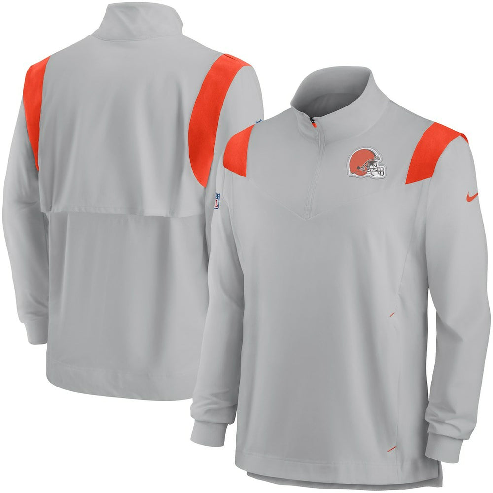 Cleveland Browns Sideline Coach Chevron Lockup Quarter-Zip Long Sleeve Top - Gray - Nike