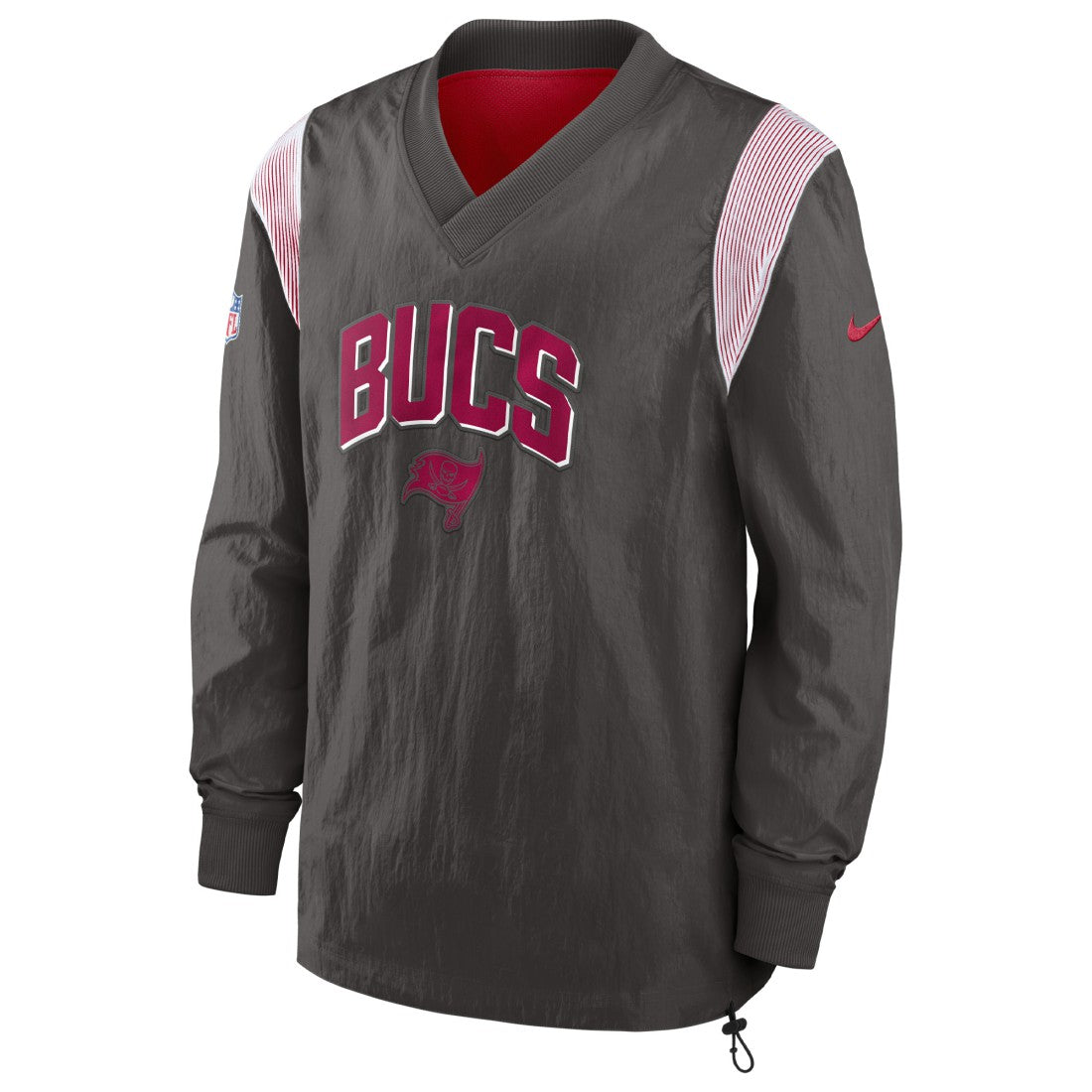 Tampa Bay Buccaneers Sideline Athletic Stack V-Neck Pullover Windshirt Jacket - Pewter - Nike