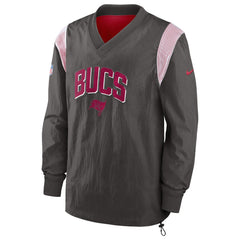 Tampa Bay Buccaneers Sideline Athletic Stack V-Neck Pullover Windshirt Jacket - Pewter - Nike