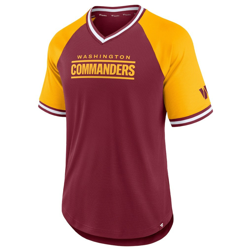Washington Commanders Second Wind Raglan V-Neck T-Shirt - Burgundy/Gold - Fanatics