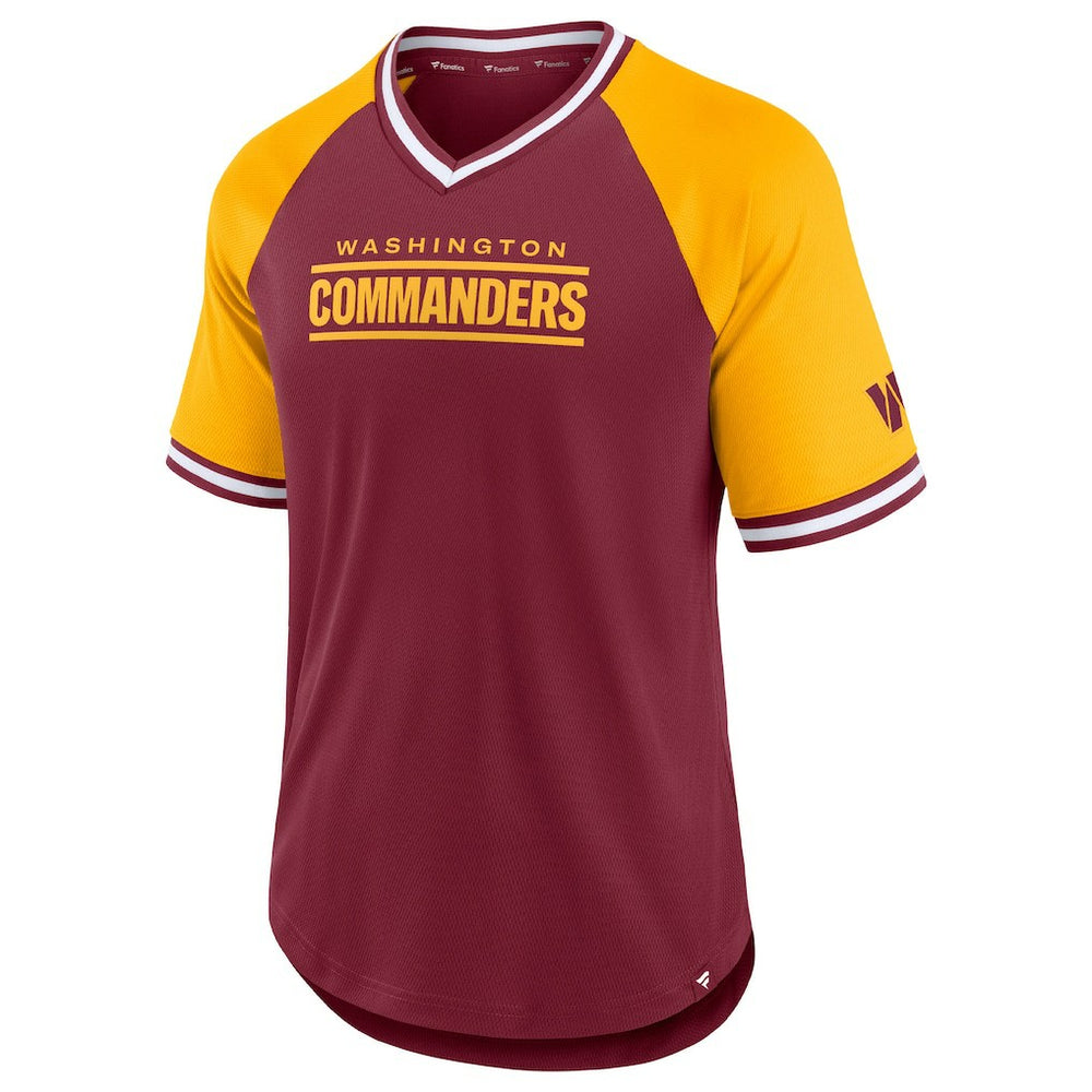 Washington Commanders Second Wind Raglan V-Neck T-Shirt - Burgundy/Gold - Fanatics