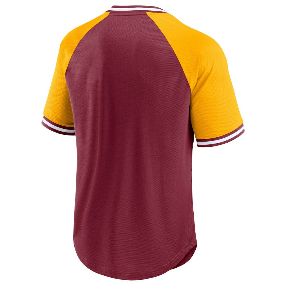 Washington Commanders Second Wind Raglan V-Neck T-Shirt - Burgundy/Gold - Fanatics