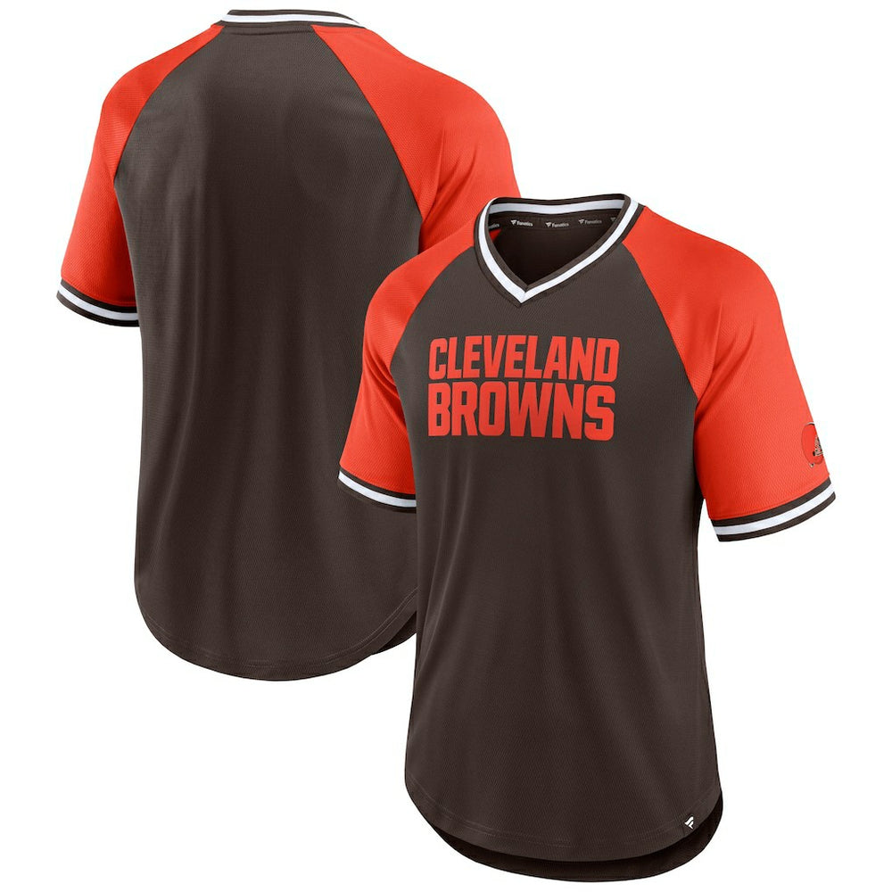 Cleveland Browns Second Wind Raglan V-Neck T-Shirt - Brown/Orange - Fanatics