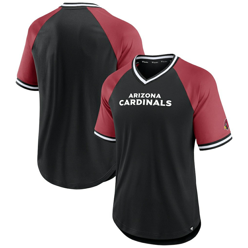 Arizona Cardinals Second Wind Raglan V-Neck T-Shirt - Black/Cardinal - Fanatics