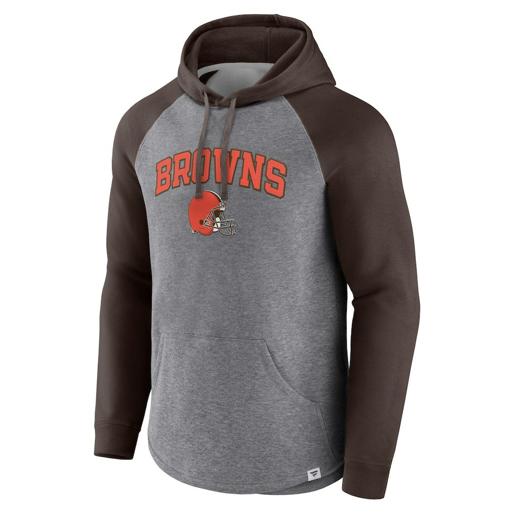 Cleveland Browns By Design Raglan Pullover Hoodie - Heathered Gray/Brown - Fanatics