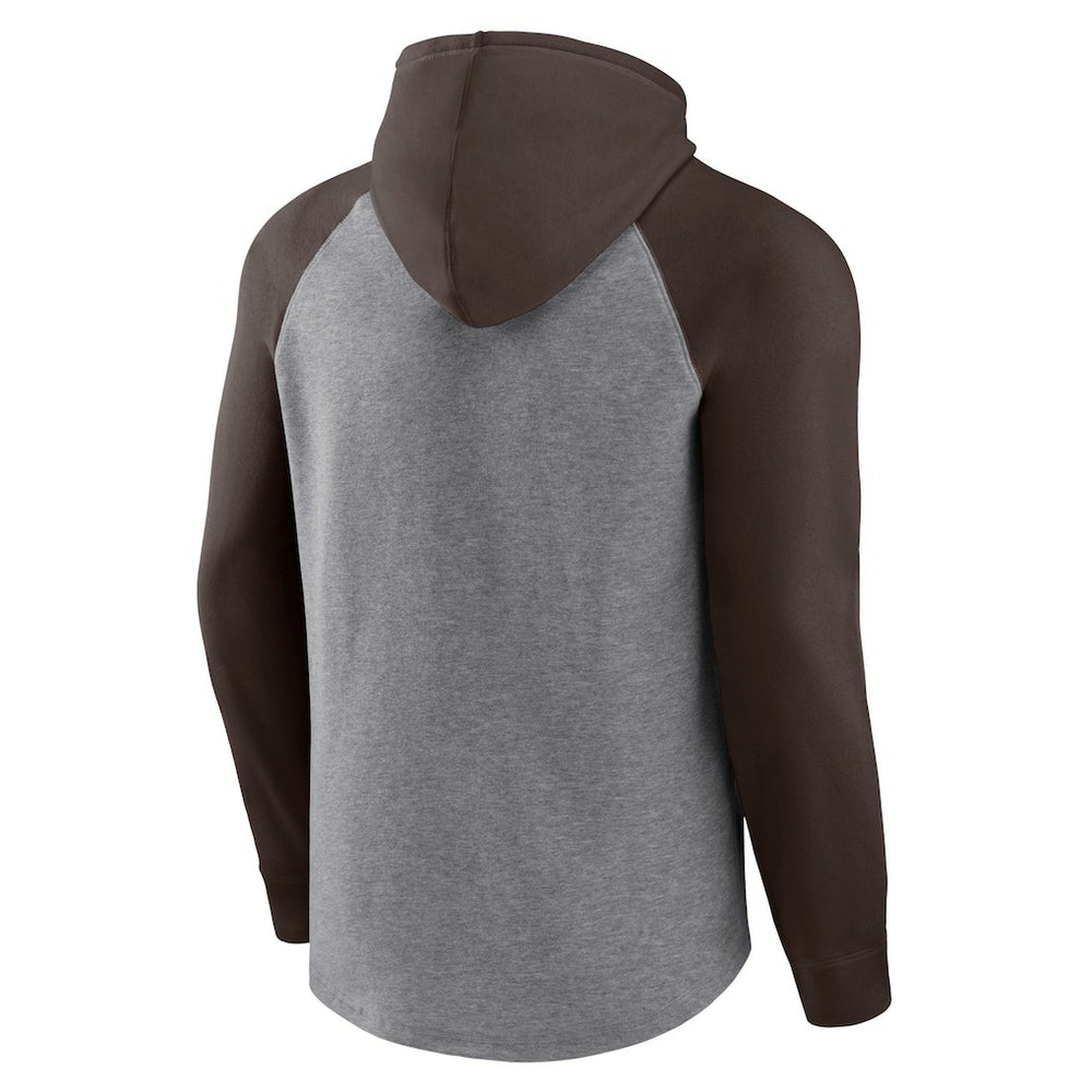 Cleveland Browns By Design Raglan Pullover Hoodie - Heathered Gray/Brown - Fanatics