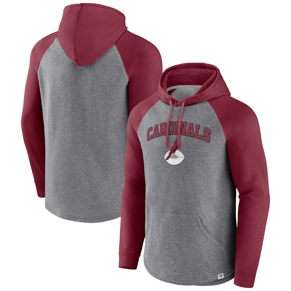 Arizona Cardinals By Design Raglan Pullover Hoodie - Heathered Gray/Cardinal - Fanatics