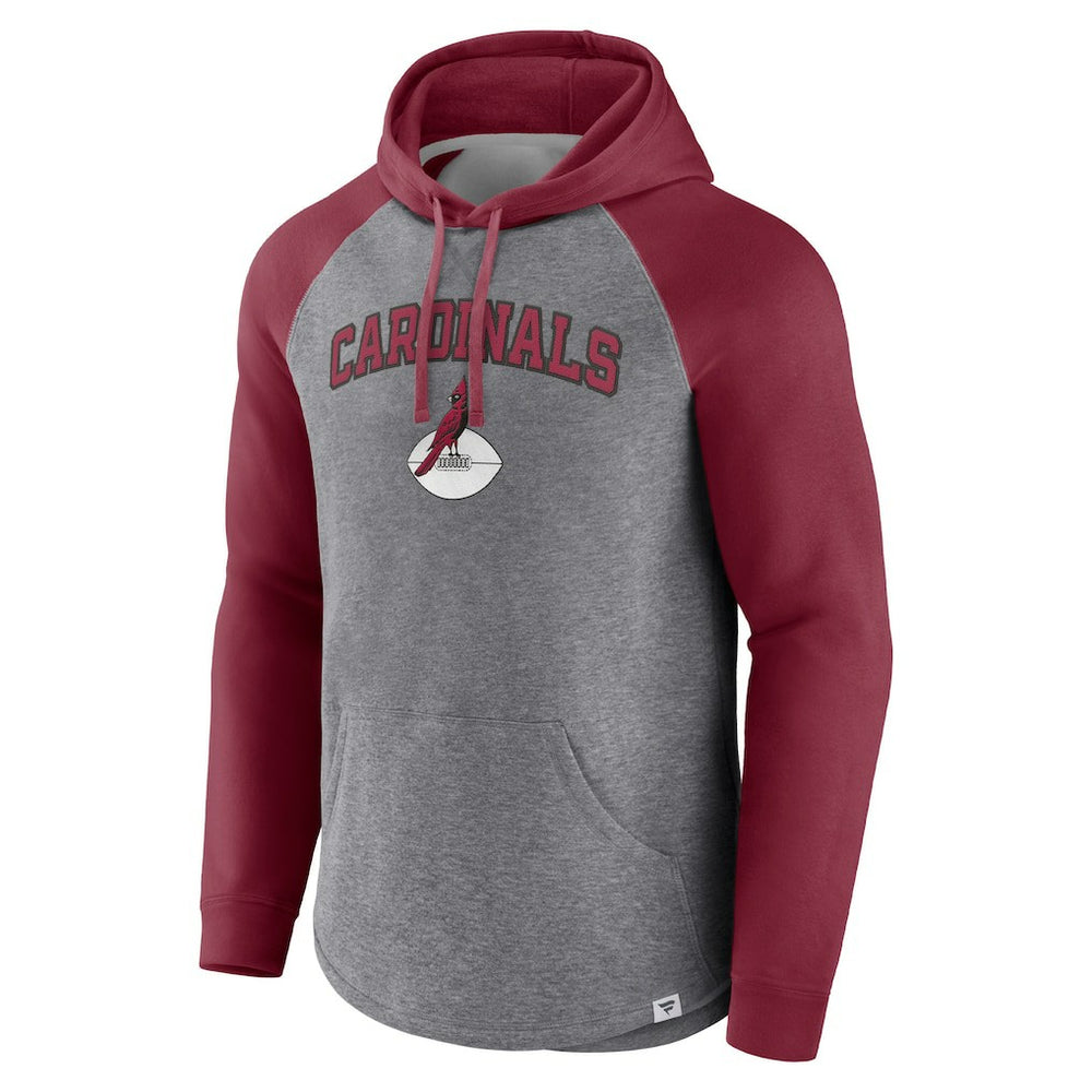 Arizona Cardinals By Design Raglan Pullover Hoodie - Heathered Gray/Cardinal - Fanatics