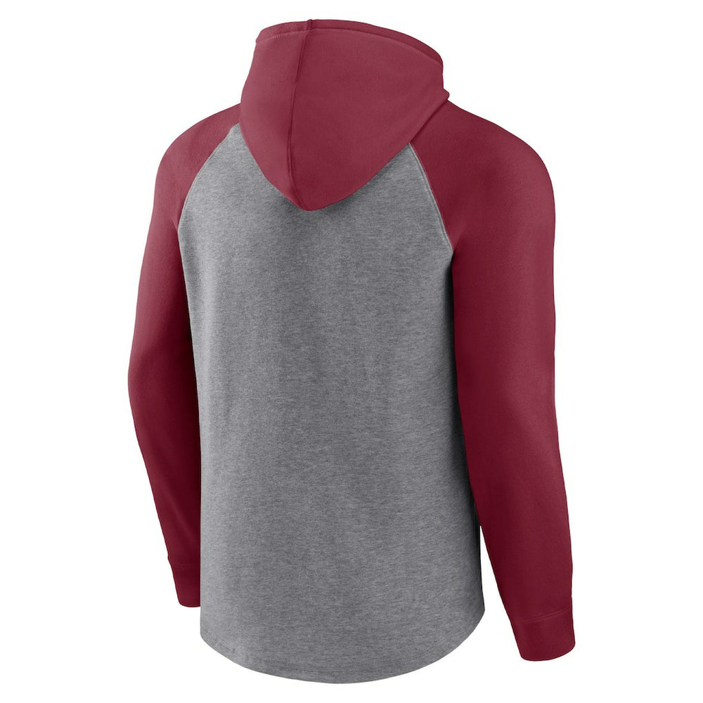 Arizona Cardinals By Design Raglan Pullover Hoodie - Heathered Gray/Cardinal - Fanatics