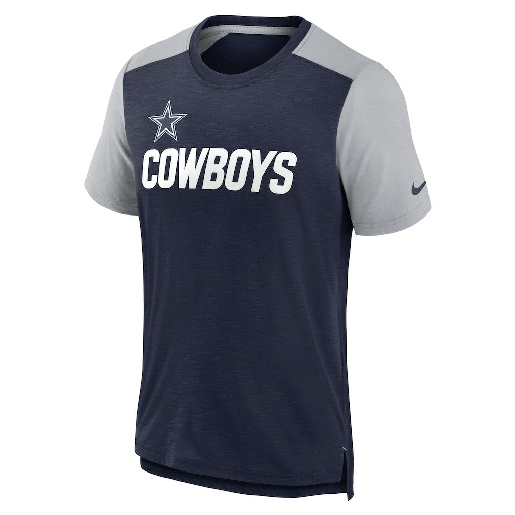 Dallas Cowboys Color Block Team Name T-Shirt - Heathered Navy/Heathered Gray - Nike