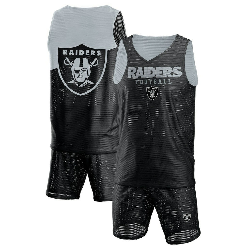 Las Vegas Raiders FOCO Colorblock Mesh V-Neck & Shorts Set - Black - NFL