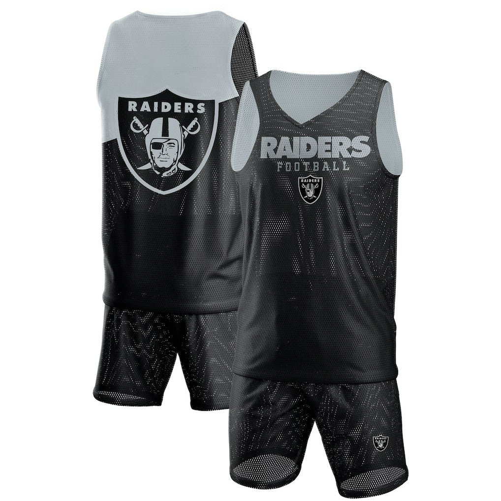 Las Vegas Raiders FOCO Colorblock Mesh V-Neck & Shorts Set - Black - NFL