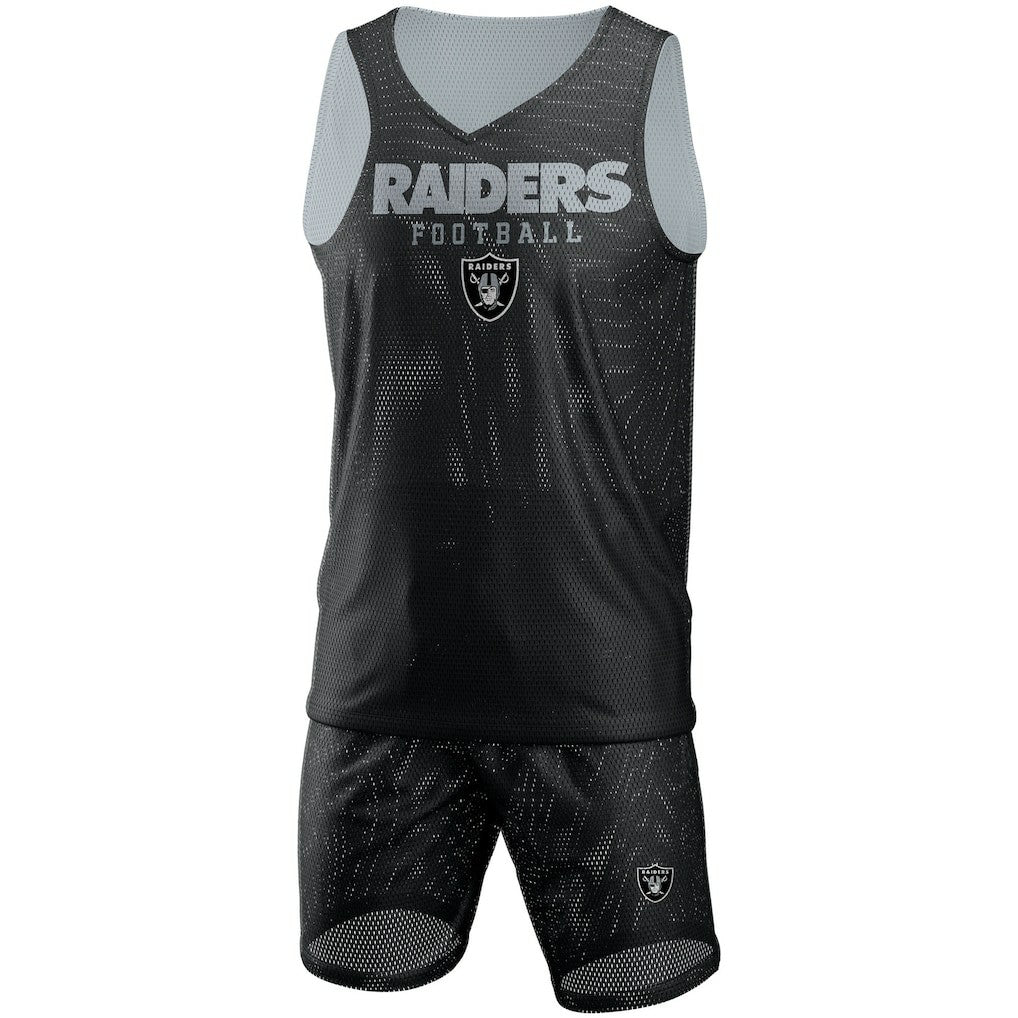 Las Vegas Raiders FOCO Colorblock Mesh V-Neck & Shorts Set - Black - NFL