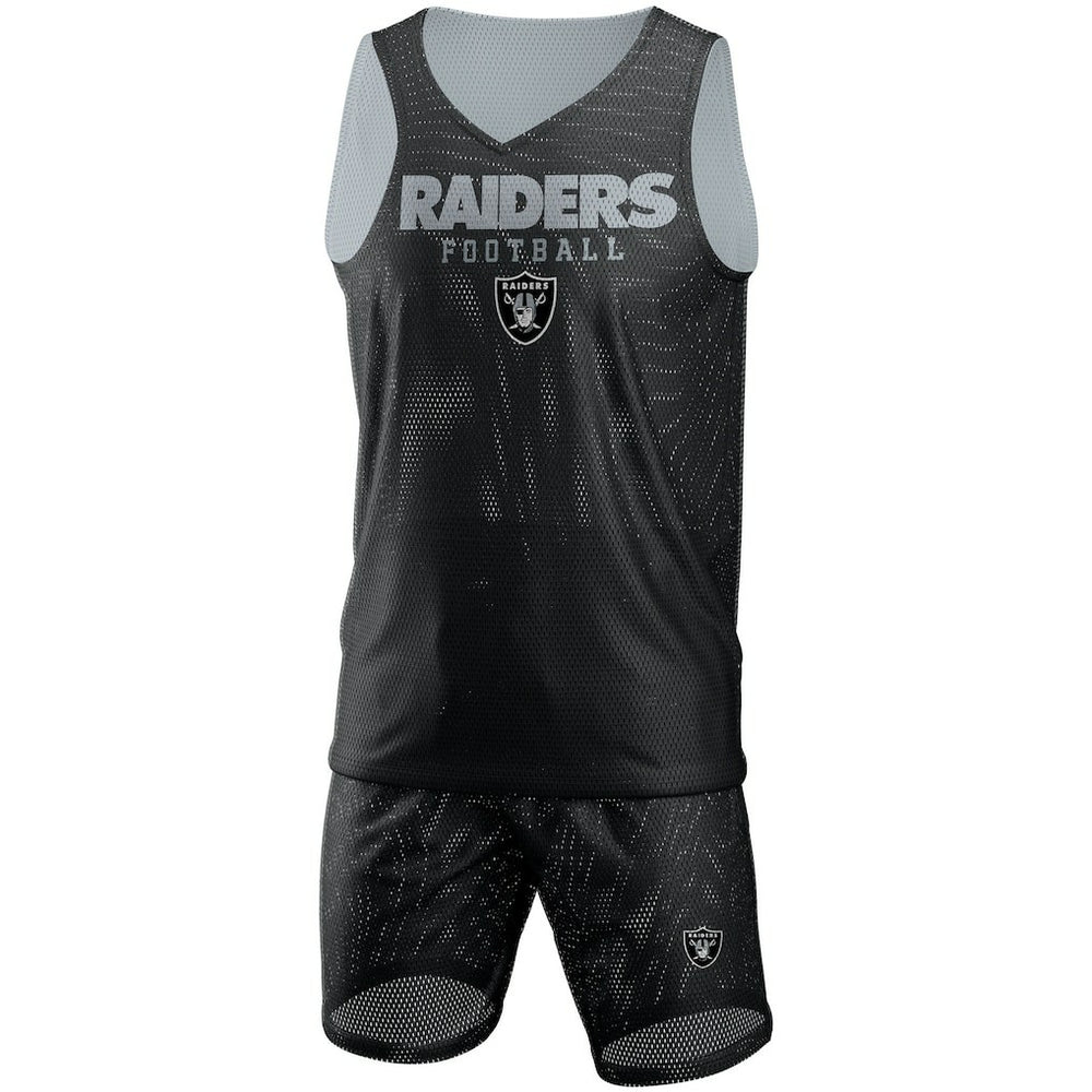 Las Vegas Raiders FOCO Colorblock Mesh V-Neck & Shorts Set - Black - NFL
