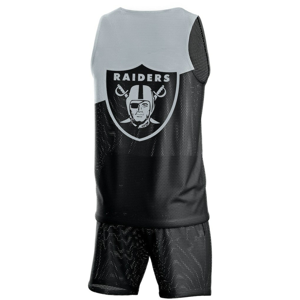 Las Vegas Raiders FOCO Colorblock Mesh V-Neck & Shorts Set - Black - NFL