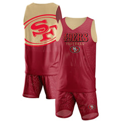 San Francisco 49ers FOCO Colorblock Mesh V-Neck & Shorts Set - Scarlet - NFL