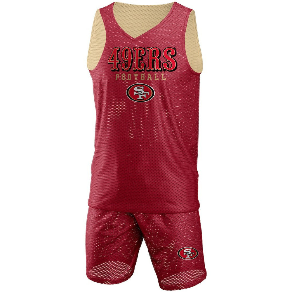 San Francisco 49ers FOCO Colorblock Mesh V-Neck & Shorts Set - Scarlet - NFL