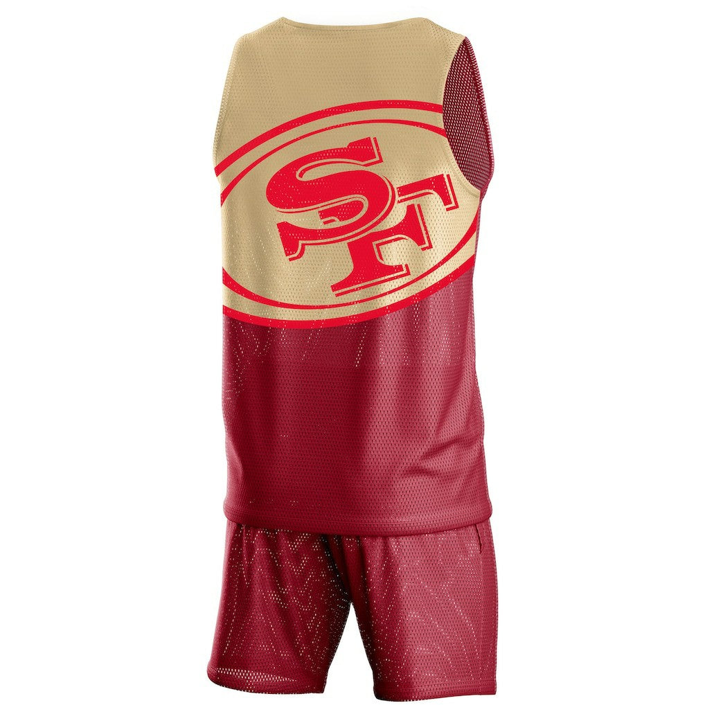 San Francisco 49ers FOCO Colorblock Mesh V-Neck & Shorts Set - Scarlet - NFL
