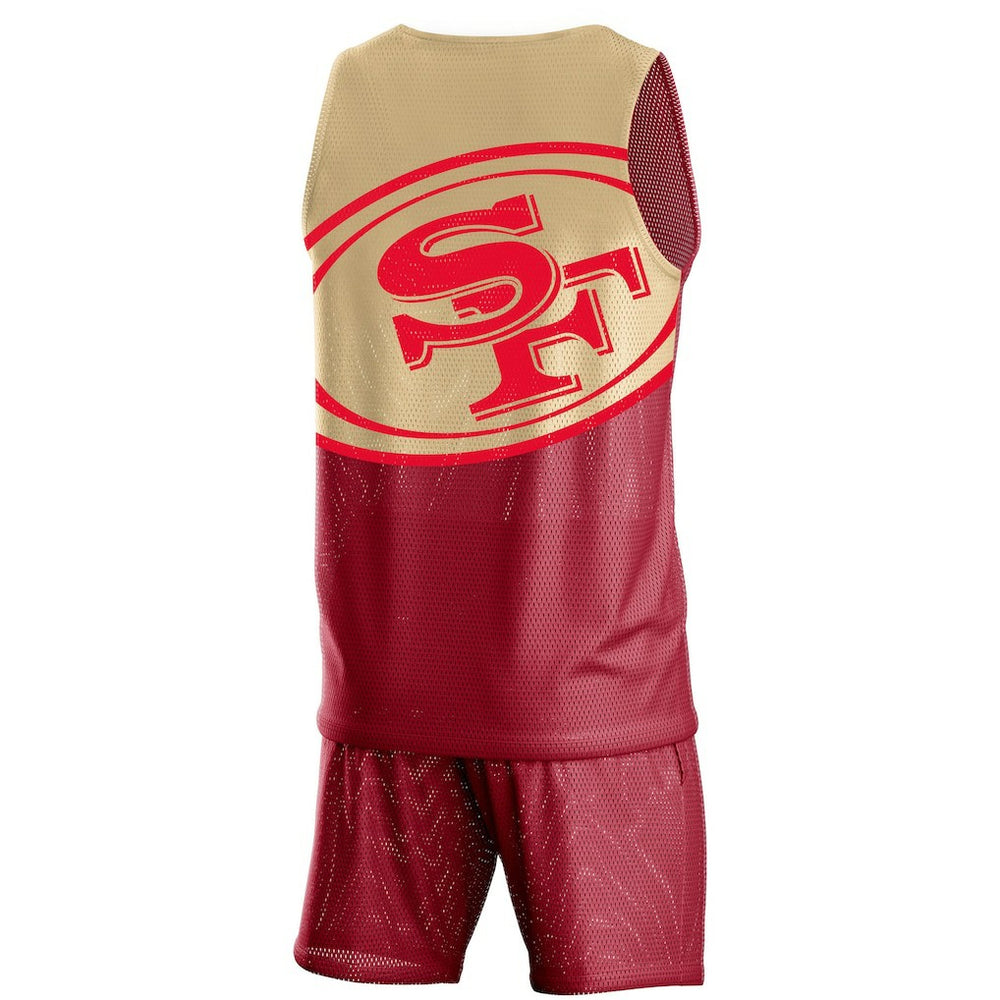 San Francisco 49ers FOCO Colorblock Mesh V-Neck & Shorts Set - Scarlet - NFL