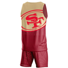 San Francisco 49ers FOCO Colorblock Mesh V-Neck & Shorts Set - Scarlet - NFL