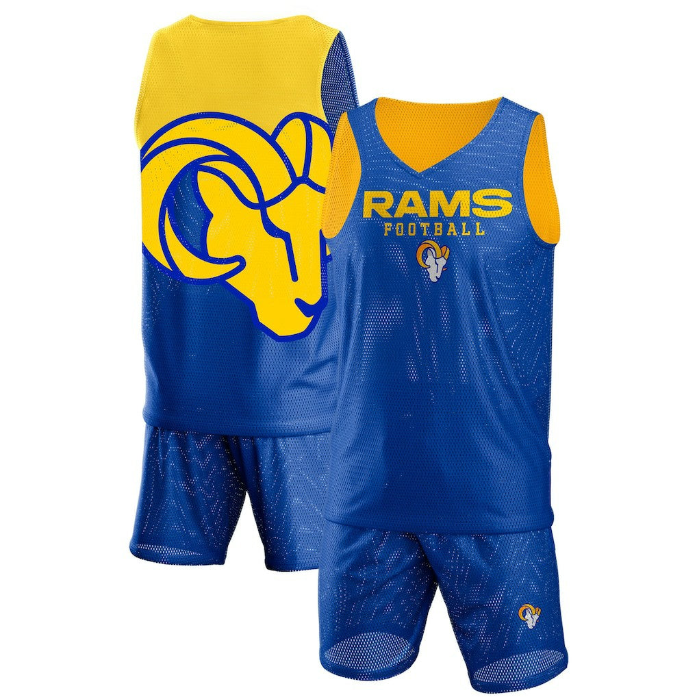 Los Angeles Rams FOCO Colorblock Mesh V-Neck & Shorts Set - Royal - NFL